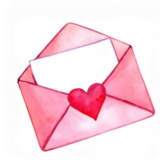 Watercolor painting depicting soft pink envelope, sealed with crimson heart, revealing blank romantic letter for love themed celebration