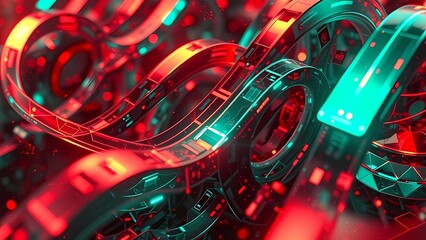 Poster - Abstract red and green wave pattern with digital motion and energy