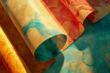 Poster - Colorful abstract painting background with rolled paper sheets