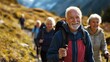 © doraclub - Active Seniors Hiking Scenic Mountain Trail in Crisp Morning Light Outdoor Fitness Concept