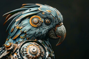 Poster - Steampunk parrot showing intricate metallic feathers and gears