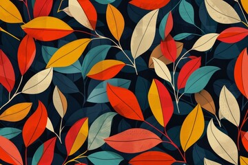 Poster - Colorful autumn leaves forming a seamless pattern on dark background