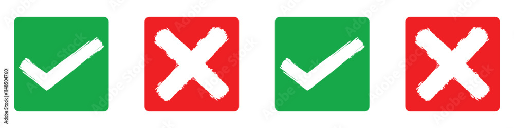 Green and red brush check mark icon set. Tick symbol in green color ...