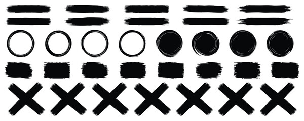 Poster - Set of paint brush stroke and abstract grunge circle  for graphic background decoration. Ink splash, splatter and dirty watercolor texture for social media. Ornament design.