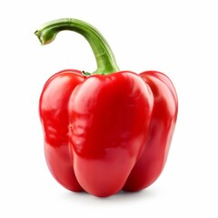Poster - Fresh red bell pepper with green stem on white background