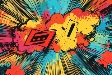 Aufkleber - Colorful abstract graphic with dynamic shapes and energetic bursts, showcasing vibrant patterns and bold elements. Generative AI