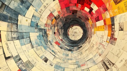 Poster - Swirling patterns of colorful paper arranged in a circular design creating a mesmerizing visual effect. Generative AI