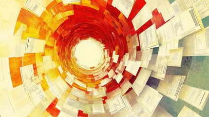 Poster - Bright swirling vortex of colorful papers and documents creating a dynamic visual effect in an abstract art style. Generative AI