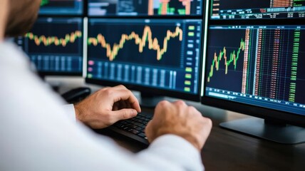 Poster - A person engaged in developing an AI-based financial algorithm in a professional setting.