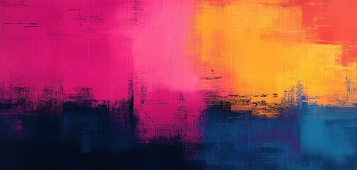 Poster - Vibrant abstract painting with bold colors of pink, orange, and blue blending beautifully.