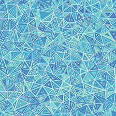 Poster - Triangles pattern geometric design. Compact shape size. Multiple repeated inner triangles. Multicolored style. Repeatable pattern. Vibrant vector tiles. Seamless vector illustration.