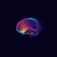 Poster - Abstract colorful brain with glowing lines and particles.