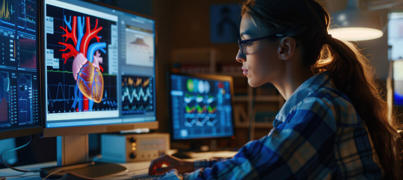 Graphic Designer Editing Heart Health Animation in Modern Studio Setting
