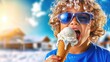 © Konstiantyn Zap - Young caucasian child enjoying ice cream on a sunny day