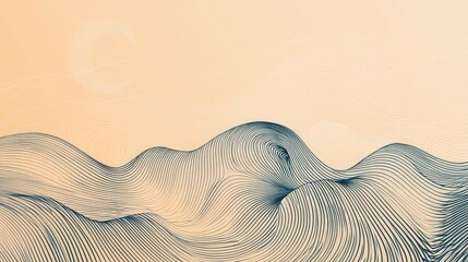 Aufkleber - Abstract line art of waves and a crescent moon, symbolizing calm and serenity.