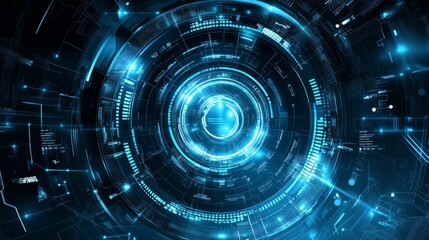 Poster - A futuristic digital design featuring blue glowing circles and data patterns.