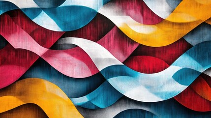 Poster - Dynamic background of overlapping wavy lines in bold colors, creating a vibrant and energetic composition.
