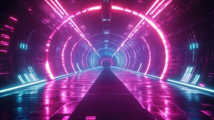 Poster - Futuristic line background with a vibrant neon tunnel effect, symbolizing technology and speed.