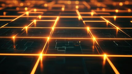 Poster - Futuristic line background with glowing neon lines forming a grid pattern on a dark background.