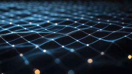 Poster - Futuristic line background with glowing neon lines forming a grid pattern on a dark background.