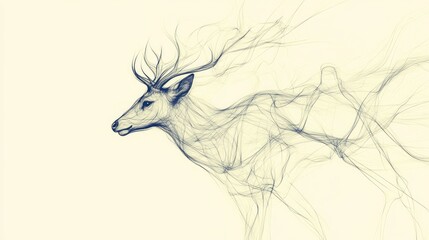 Line art of a deer with elegant antlers, captured in a flowing, minimalist style.