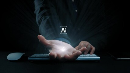 Poster - human interact with ai artificial intelligence brain processor in concept of ai artificial intellige