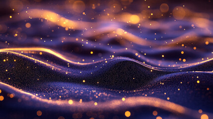 Poster - Shimmering waves ofolden particles in a dark background during evening.