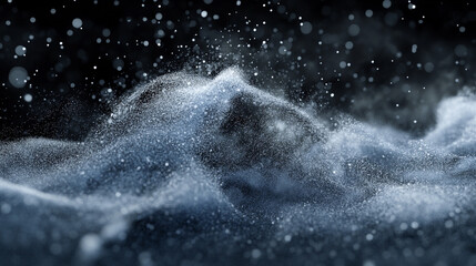 Poster - Mysterious blue particles swirl against a dark background in energetic display.