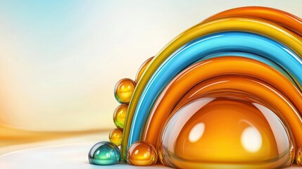 Wall Mural - Abstract Colorful Glass Rainbow with Spheres - 3D Render