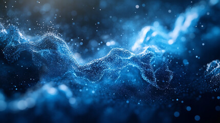 Poster - Vibrant blue particles swirling in a dynamic abstract pattern of light.
