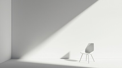 Poster - Minimalist Interior with Single White Chair in Bright Sunlit Room and Soft Shadows on Wall