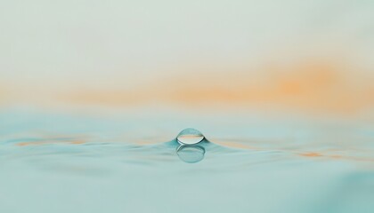 Poster - Close-Up View of Water Droplet Forming on Calm Surface with Soft Color Background