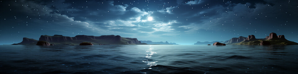 Wall Mural - Beautiful night sky with a full moon and a calm ocean