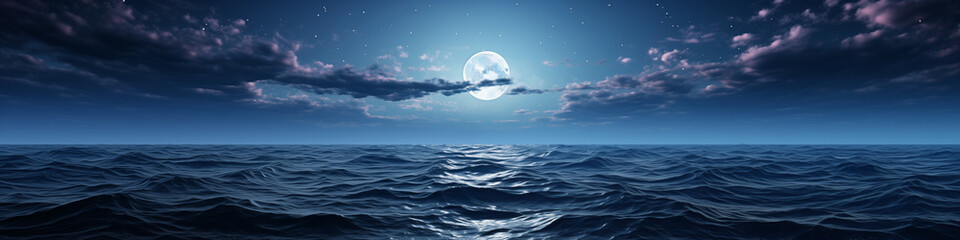 Wall Mural - large moon is reflected in the ocean