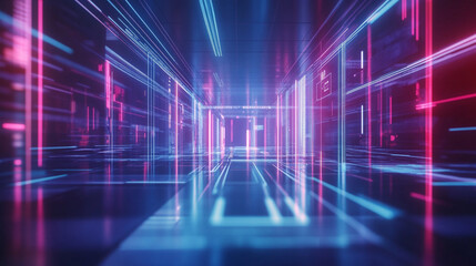 Poster - Digital corridor with neon lights creating a futuristic atmosphere.