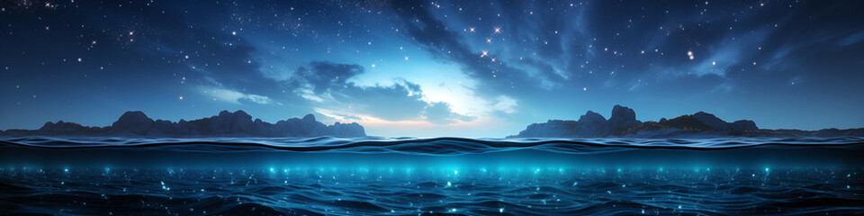 Wall Mural - beautiful blue ocean with a starry sky above it