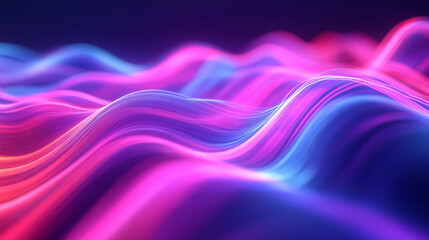 Poster - Colorful abstract waves flowing in a digital landscape at night.