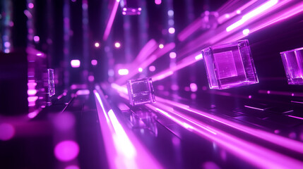 Poster - Colorful abstract composition withlowing cubes in a vibrant neon environment.