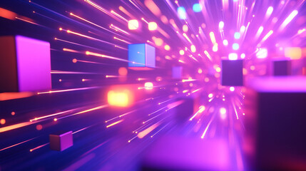 Poster - Colorful light rays andeometric shapes create a vibrant digital explosion.