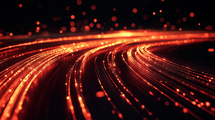 Poster - Vibrant red and orange light trails creating a dynamic pattern in darkness.