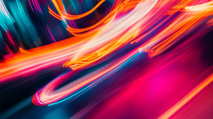Poster - Colorful light trails create dynamic motion in urban night scene.
