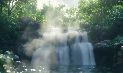Poster - Cascading waterfall with smooth stone textures