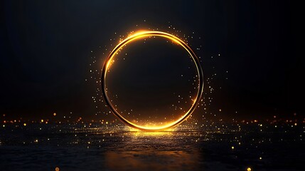 Poster - Glowing golden ring on dark background with sparkles.