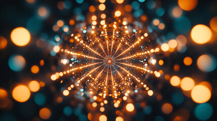Poster - Vibrant abstract design withlowing orbs and intricate patterns in dark backdrop.