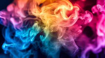 Poster - Colorful smoke swirls creating a vibrant abstract pattern in dark background.