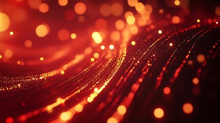 Poster - Abstract red and gold glowing particle wave background.