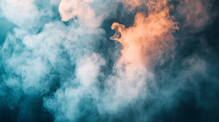 Poster - Swirling smoke in shades of blue and orange creates an abstract texture.