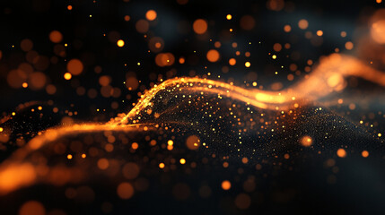 Poster - Shimmering particles create a mesmerizing wave pattern in dark background.