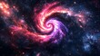 © ABIDZAR ALFAREZ - Vibrant pink and purple spiral galaxy in deep space with sparkling stars.