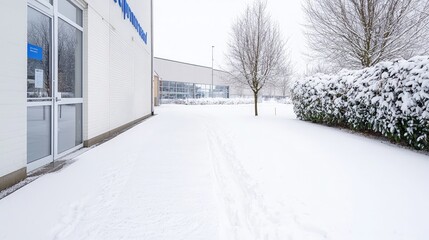 Canvas Print - Snow-covered pathway beside a building.